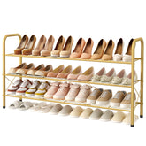 Hoctieon 3-tier mesh shoe rack in gold finish for entryways.