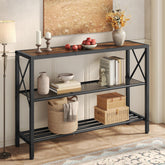 Hoctieon Industrial Console Table front view with rustic top, ideal for entryways.