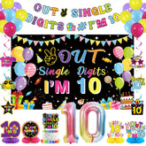 Holkcog happy 10th birthday backdrop adds vibrant party focal point.