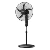 HOLMES 18 inch oscillating stand fan front view showing broad airflow and quiet operation