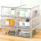 Homaigie clear plastic drawer set, six-pack, stackable for quick visibility and tidier spaces.