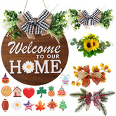 HOMCDALY interchangeable welcome sign on the front door adds seasonal style.