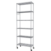 Homdox 6-tier shelving unit front view, ideal for tall, organized storage in any room.