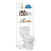 Home Zone Living over-the-toilet storage with 3 tiers for towels and paper within easy reach