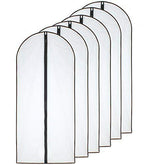 HomeClean six-pack hanging garment bags protect long dresses visibly in a closet