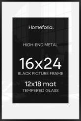 Homeforia 16x24 black frame with tempered glass for crisp displays.