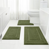 HOMEIDEAS 3-piece sage green bathroom rug set in 16x24 offers plush cushioning for feet