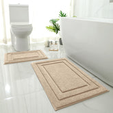 Homeideas bathroom rugs set beige front view, plush and absorbent for warm feet