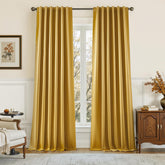 HOMEIDEAS blackout curtains in gold silk fabric close-up showing luxurious sheen and premium drape