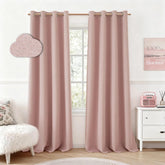 HOMEIDEAS blush pink blackout curtains fully darken a room for daytime rest.