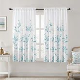 HOMEIDEAS non-see-through teal curtains with bottom leaf print for stylish privacy
