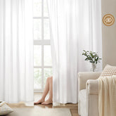 HOMEIDEAS privacy curtain fabric close-up highlights silky texture and snag resistance for busy homes