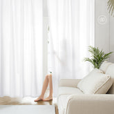 HOMEIDEAS non-see-through white privacy curtains in front view for bedroom privacy.