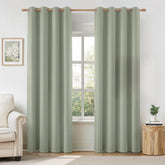 HOMEIDEAS sage green linen blackout curtains in a room setup for deep shade and comfort