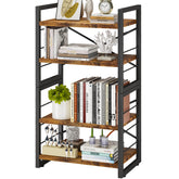 Homeiju Bookshelf 4-tier stackable shows sturdy wood and metal for organized living spaces.