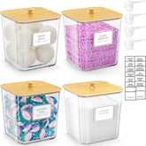 HomePekite clear laundry pod container with wooden lid, easy to see contents at a glance.
