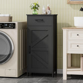 Homhedy bathroom cabinet front view shows space-saving corner design in black.