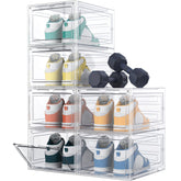HOMIDEC clear shoe storage box front view shows easy access