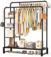 HOMIDEC double rods clothes rack assembled view with sturdy frame and spacious hanging area.