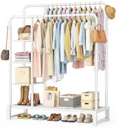 HOMIDEC double rods clothes rack front view with dual hanging levels for organized storage.