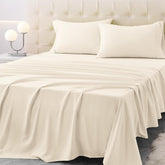 Homilay king size flat sheet draped on bed for full coverage and comfort.