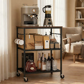 Homleke 3-tier rolling cart top view with wooden surface ideal for microwave placement.