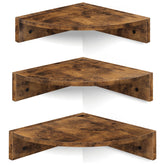 Homode corner shelf 3-tier wall mount saves space with rustic brown and black finish.