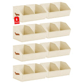 Homsorout beige trapezoidal storage bin on a shelf for organized wardrobe storage