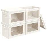 Homsorout storage bins with beige color and a clear front window for quick item spotting.