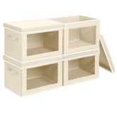 Homsorout storage bins with front window for easy content identification.