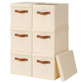 Homsorout storage bins with lids in beige, foldable and space saving for closets