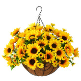 Homsunny artificial sunflowers in hanging basket for outdoor decor