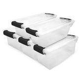 HOMZ 5-pack latching lid bins in clear plastic for easy organization