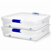 HOMZ under-bed storage bin with blue latch for secure, accessible organization.