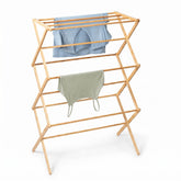 Honey-Can-Do collapsible bamboo drying rack for space-saving indoor air-drying.
