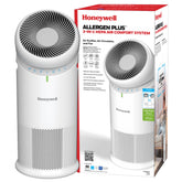 Honeywell Allergen Plus 360Β° airflow circulates clean air in a large living room