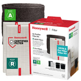 Honeywell filter kit with two R HEPA filters for micro-particle capture in home air.