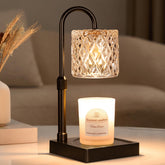 Hong-in black candle warmer lamp with glass shade creates warm ambiance.