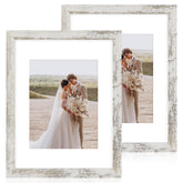 Hongkee 11x14 frame with glass front in distressed white wood for wall display.