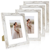Hongkee 8x10 frame front view with real glass and distressed white wood finish, ideal for wall display.
