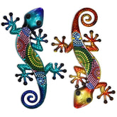 Hongland Gecko wall art, front view, bright multicolor lizards for outdoor charm