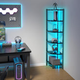 HONGOUZWL corner shelf with LED strip control for customizable ambient lighting.