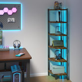 HONGOUZWL corner shelf with LED strip for stylish room organization.