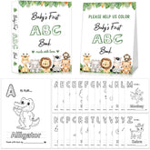 Hongpar Safari ABC coloring pages for a baby shower activity that engages guests.