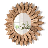 Honiway sunburst wall mirror 12-inch in carbonized black adds rustic texture.