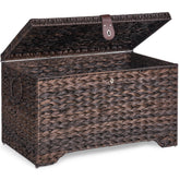 Honjourai handwoven storage basket with lid keeps items dust-free and organized.