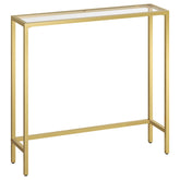 HOOBRO 29-5-inch narrow console table with glass top and gold frame for stylish entryways.