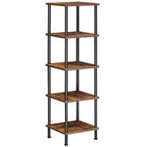 HOOBRO 5-tier corner shelf stand shows tool-free assembly for quick setup