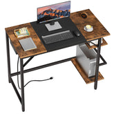 HOOBRO Computer Desk charging station front view with outlets and USB ports for convenient charging