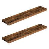 HOOBRO floating shelves on wall with rustic brown finish providing extra display space.